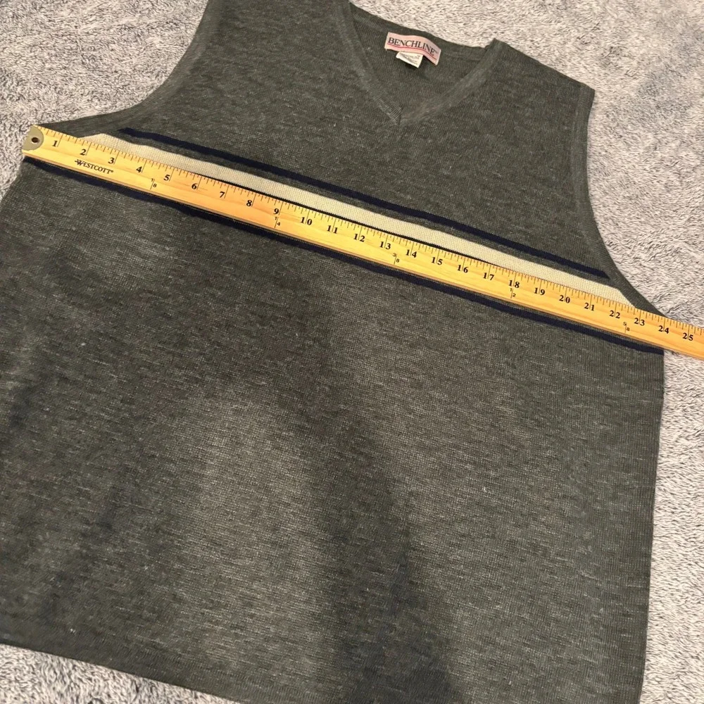 Vtg Benchline Sweater Vest Men Preppy Stripe V-Neck Wool Blend Large Retro 21303